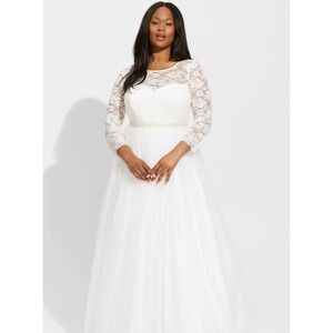Torrid Ivory Lace & Tulle Beaded Sash A-Line Wedding Dress
